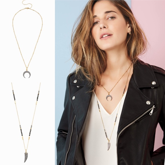 Stella & Dot x Rebecca Minkoff Gold+Black+Pavé Jasper Horn Pendant Neckl… - Picture 4 of 11